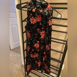 Velvet mock neck floral shift dress